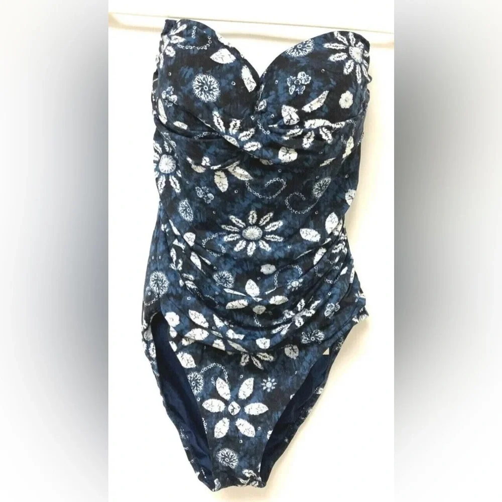Bleu Rod Beattie Womens One Piece Swimsuit Shirred Bandeau One Piece Size 10